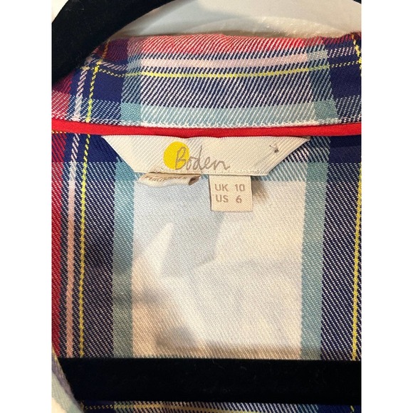 Boden Women Size 6 Button Down Shirt Flannel White Red Plaid 100% Cotton - Picture 6 of 8